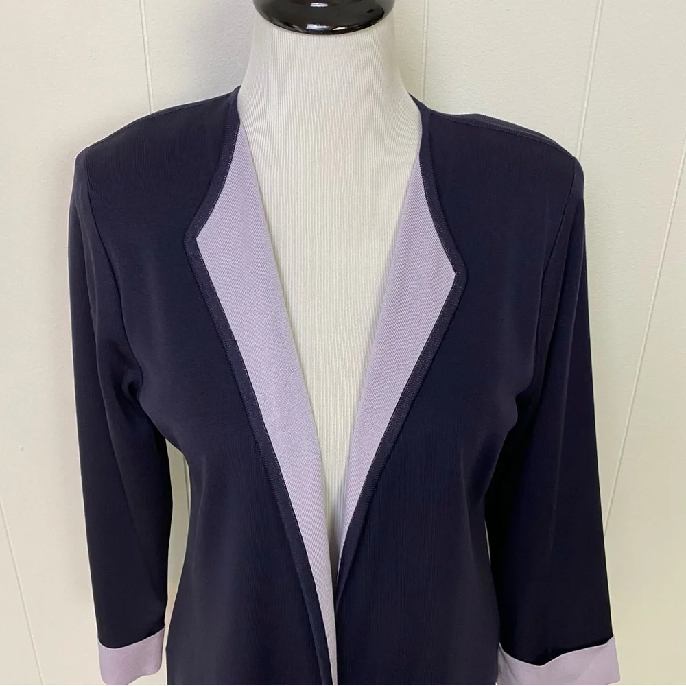 Exclusively Misook Open Cardigan Blazer Women's Navy Blue Light Purple Size S* - Picture 3 of 13